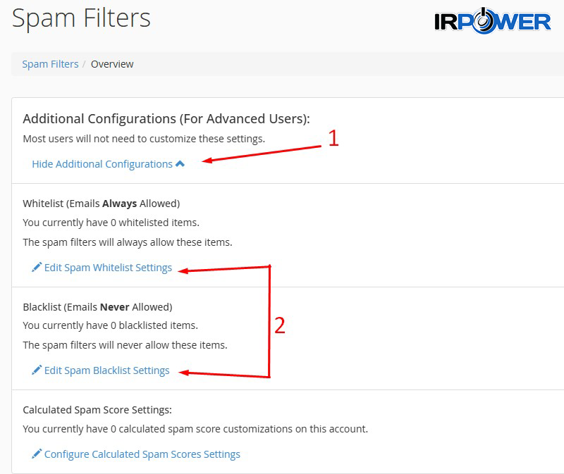 Spam Filters - Show Additional Configurations