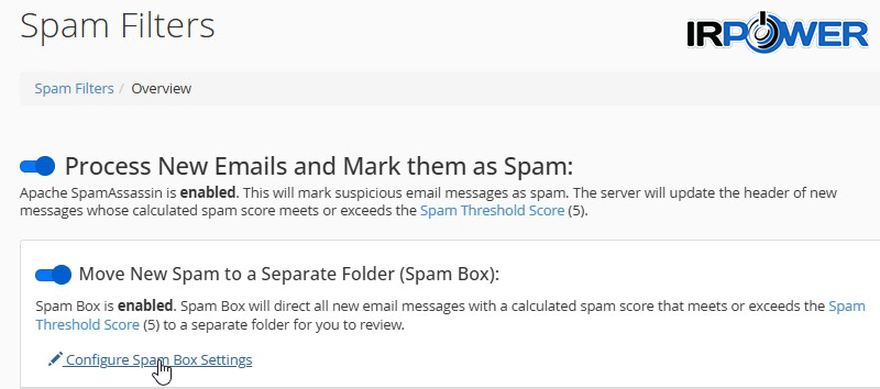 Configure Spam Box Settings