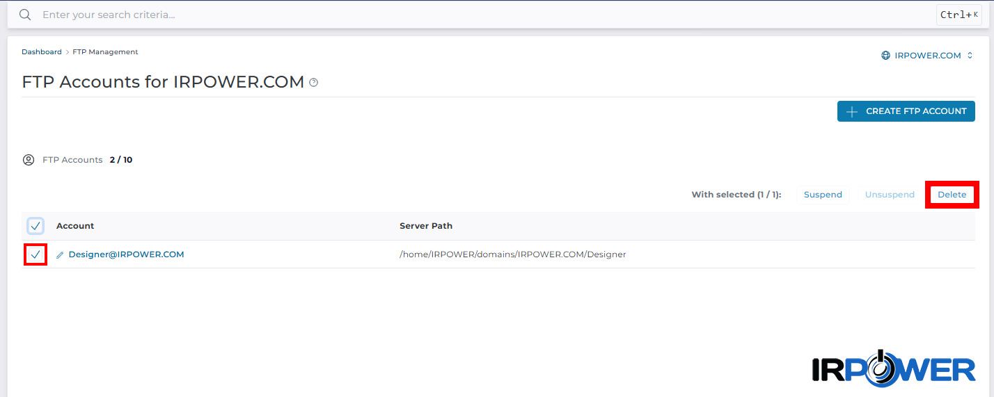 آموزش ایجاد و حذف اکانت FTP در DirectAdmin