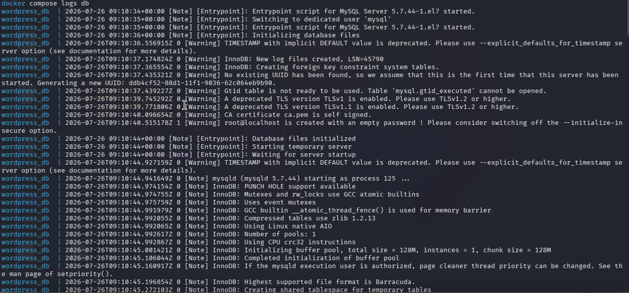 docker compose logs db