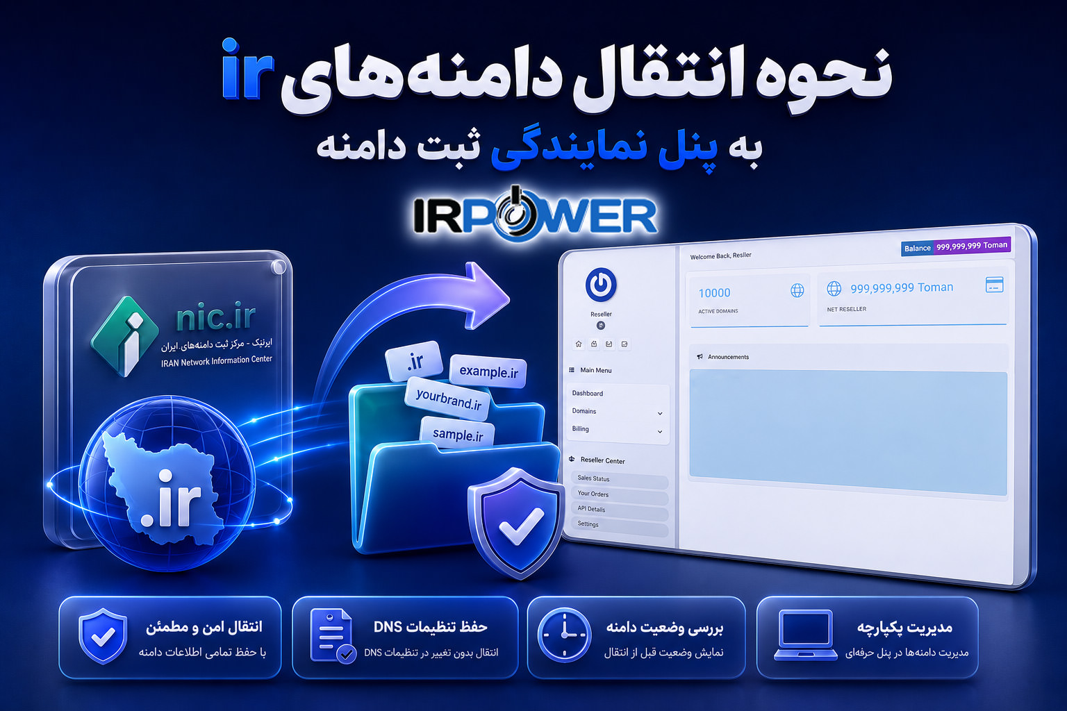 نحوه انتقال دامنه های ir به پنل نمایندگی ثبت دامنه