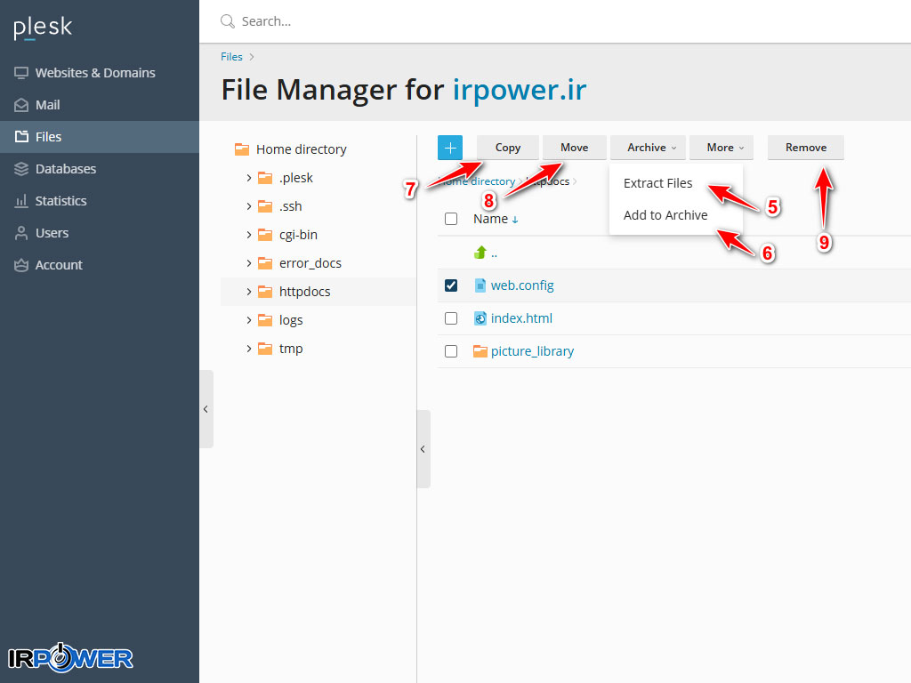 گزینه های فایل منیجر
